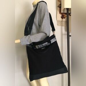 Versace Fragrance Black Tote Bag with Greek Key Design